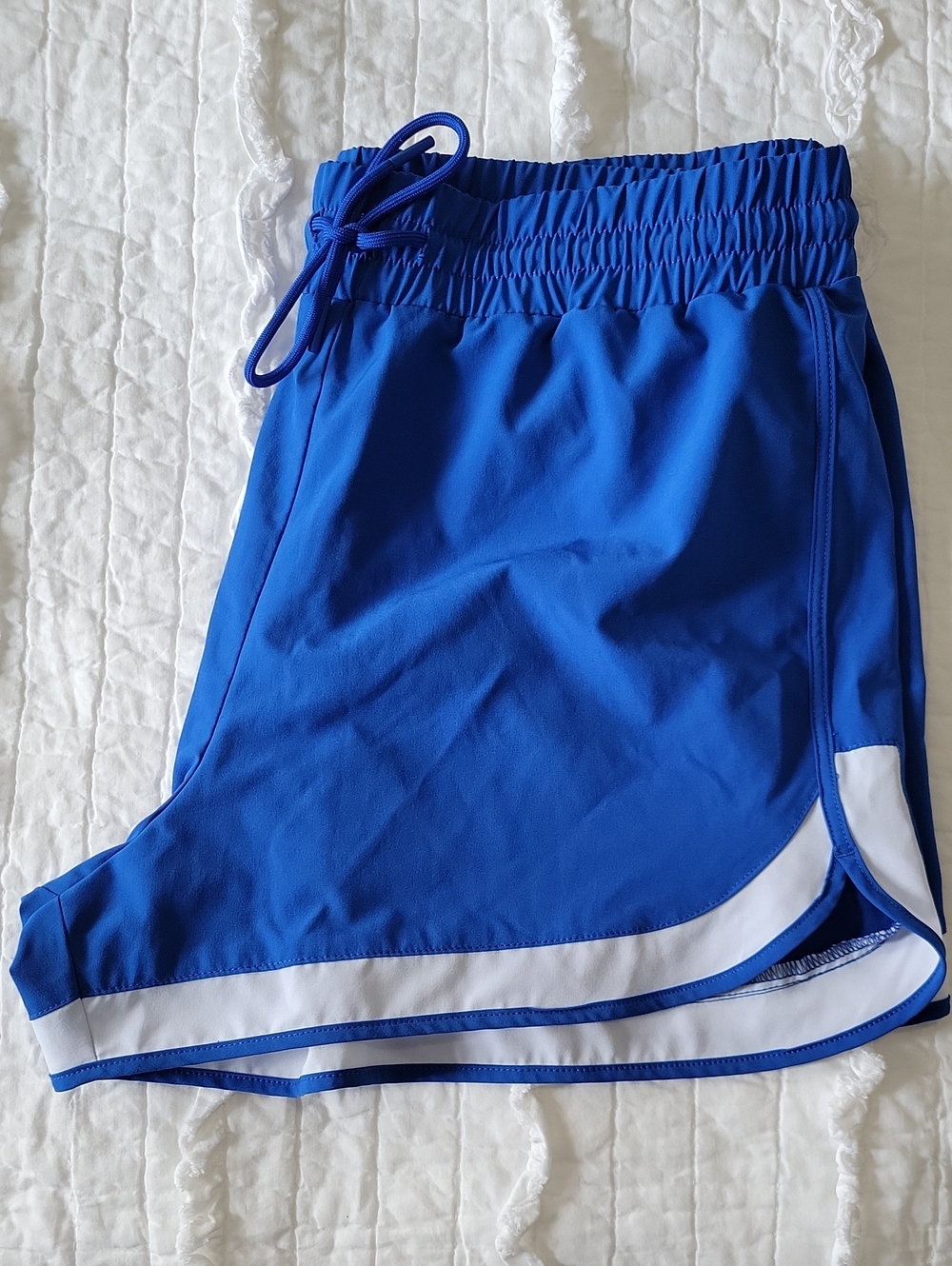 Crown & Ivy Running Sports Shorts L Blue & White Fully Lined Drawstring Waist